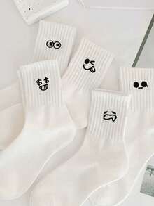 Sports Outdoor 5 Pairs Of Cartoon Expression Printed Casual Mid Length Socks For Couples - Multicolor - View 3