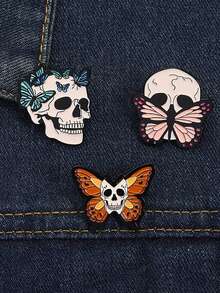 3Pcs Butterfly Skeleton Skull Enamel Pins Halloween Horror Brooches Fashion Lapel Badge Backpack Clothes Jewelry Gift For Friends