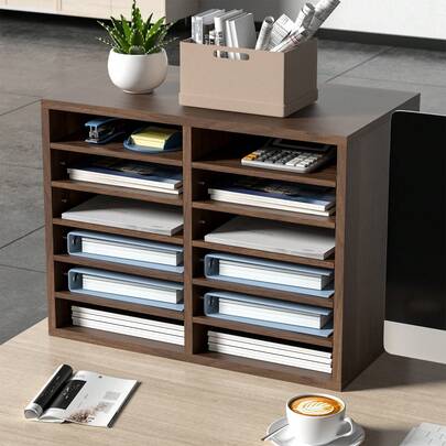 Organisateurs de littérature, boîte aux lettres de bureau à 12 compartiments avec étagères réglables, trieur de littérature en bois de 20,4 x 12 x 16,1 pouces pour le bureau, la maison, la salle de classe, les salles de courrier, certifié EPA Marron