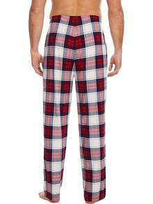 Mens Pajama Pants - Viscose Made From Bamboo, Soft Sleep Pants Comfy Drawstring Lounge Bottom With Pockets Sweatpantshalloween - 白色和紅色格子 - 查看 2