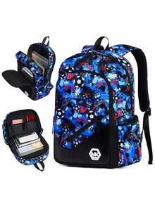 Mochila con estampado de fútbol para hombres, mochila escolar de moda con graffiti y color contrastante, mochila para portátil casual de gran capacidad y acolchada con múltiples bolsillos, adecuada para la universidad, vuelta al colegio, viajes y uso casual