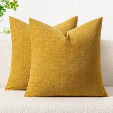 1pc Mustard Yellow Textured Decorative Pillow Cover (No Insert), Contemporary Farmhouse Style, Chenille 3D Textured Breathable Cushion Cover, Suitable For Bedroom, Dining Room, Bed, Sofa, Car, Applicable For Spring, Summer, Autumn And Winter - Mustard Yellow - View 16
