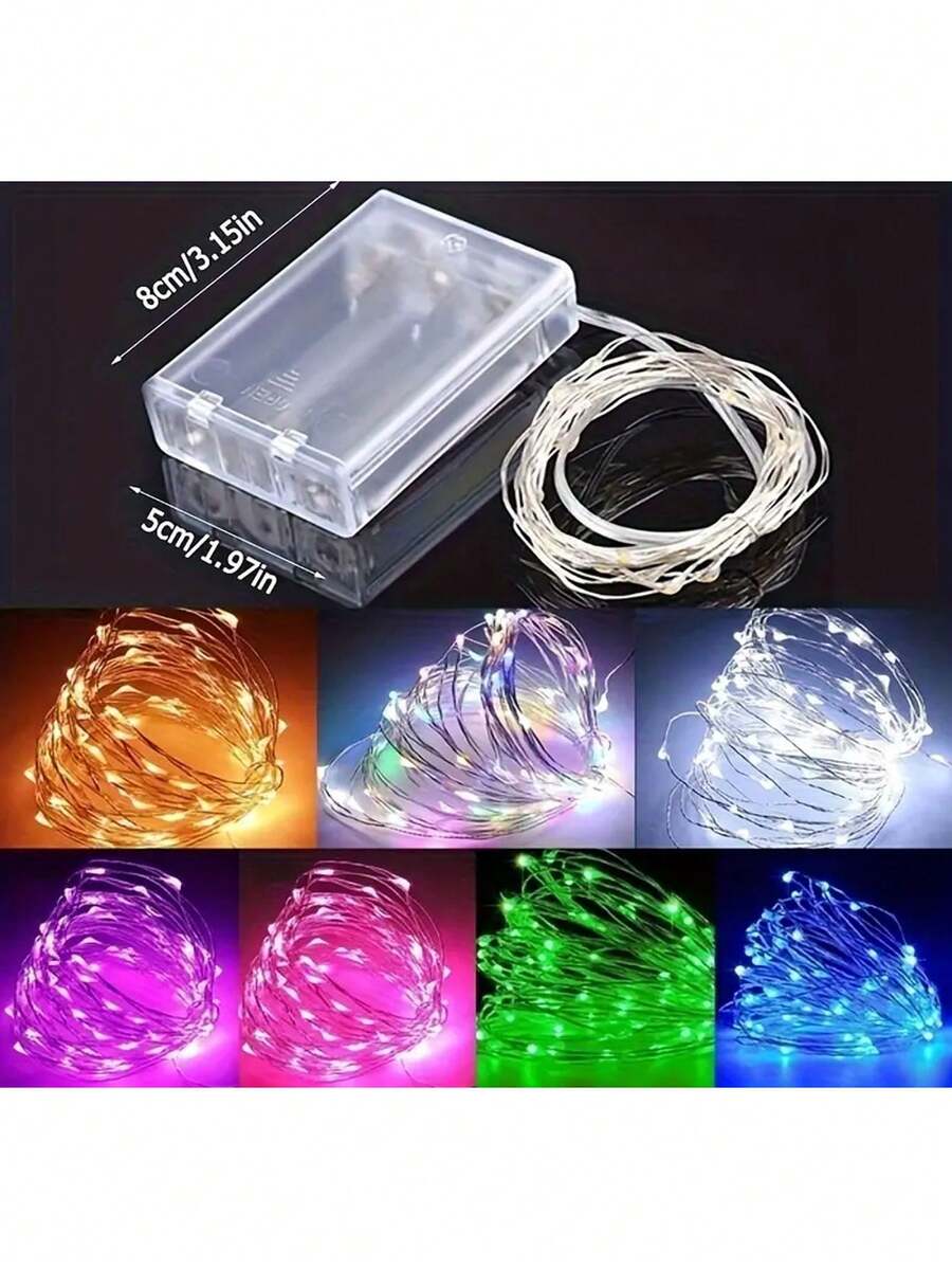 1 قطعة سلسلة مصابيح LED مع صندوق بطارية نحاسي، تعمل بالبطارية، مناسبة للحفلات وأعياد الميلاد وعيد الحب والزفاف والذكرى السنوية والهالوين والكريسماس، ديكور أجواء إضاءة LED
