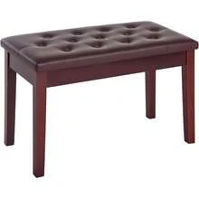 Pia Bench, Duet Pia Chair With Faux Leather Padded Cushion And Wooden Frame, Button Tufted  Bench, Brown
