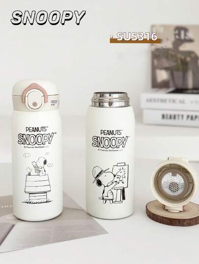  1pc Snoopy 420ml Stainless Steel Vacuum Insulated Water Bottle With Tea Infuser, Minimalist Design, Portable For Outdoor & Car Use
