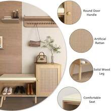 Natural Rattan Shoe Cabinet / 2-In-1 Shoe Cabinet / Ample Storage Space / Durable Construction / Suitable For Hallways And Bedrooms - 自然色 - 查看 7