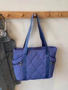 2025 Winter Korean Style Large Capacity Bag, Versatile One Shoulder Canvas Bag, Casual Rhombus Pattern Tote Bag For College Students