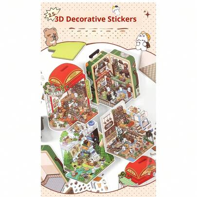 1 Set PET 2.5D Landscaping Stickers, Outdoor Miniature Student Planner Stickers, Improve Focus, Spatial Thinking, Design Thinking, Preschool Brain Exercise Toy - Birthday Gift, Easter Gift, Christmas Gift, Valentine's Day Gift, Perfect Gift