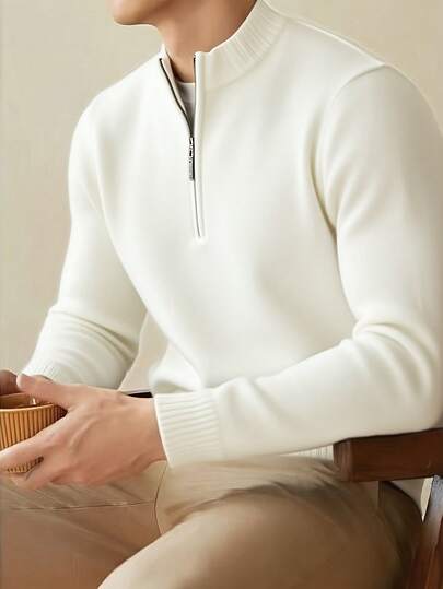  GRDR Men's Casual Long Sleeve Half Zip Knit Sweater, Versatile For Daily Wear