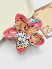 Cute Cartoon Capybara & Daisy Flower Print Hair Clips, Colorful Floral Hairpins, Unique Design Bangs & Side Hair Accessories Fashion Claw Clips Winter Hair Clutch