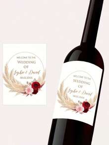 1/3/5pcs Customized Reed Grass Pattern Wine Bottle Packaging Stickers, Customized Labels, Can Print Any Text, Suitable For Various Occasions, Personalized Birthday Labels, Fashionable, Colorful, Cute, Charming, Minimalist, Holiday, Christmas Gift, Christmas Decoration, Personalized Gift - Multicolor - View 4