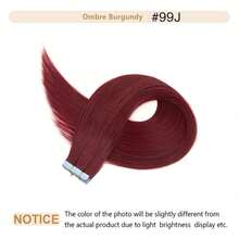 20PCS 50G Tape In Hair Extensions Human Hair, #99J Burgundy Color, 16-26 Inch Double Sided Tapes Ins Human Hair Extensions,  Adhesive Extension Seamless Invisible Skin Weft, Silky Straight With Thick Ends, Remy Human Hair Add Length For Woman Everyday Hairstyle Cosplay Daily Wedding Party Halloween Use - S99J - Xem 9