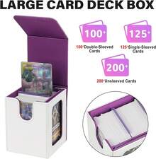 Magnetic Card Deck Box For TCG Storage, Holds 100 Double-Sleeved Cards - White & Purple - View 5