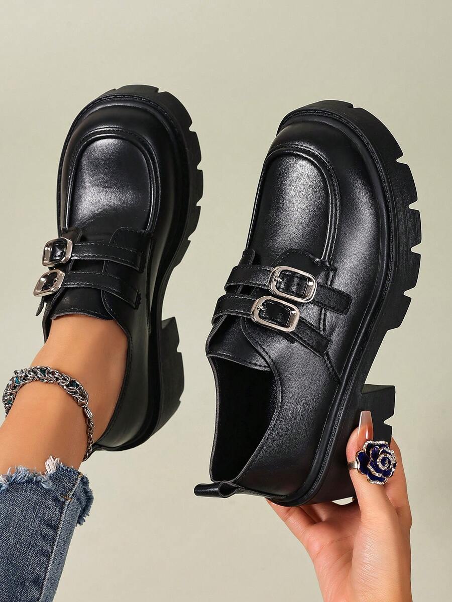 Foot Flair 女式扣饰玛丽珍厚底粗高跟踝带 Y2K 哥特洛丽塔牛津经典舒适校服正装鞋