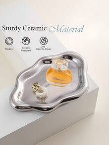 1pc Ceramic Jewelry Tray, Decorative Cloud Dressing Table Key Tray, Women's Ring Holder, Cute Jewelry Tray For Aesthetic Decoration, Silver, Suitable As Room Decoration, Home Decoration, Birthday Decoration, Kitchen, Wedding, Bedroom Decoration, Living Room Decoration, Gift, Party Decoration