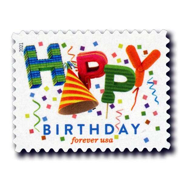 2021 Happy Birthday Forever Postage Stamps 100PCS Collectibles Sellos Celebration Theme Stickers For Greeting Cards, Scrapbooks, Party Orders