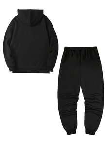 Men Hoodie Co-Ords - Black - View 2