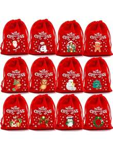10pcs/Set Random Christmas Christmas Peace Apple Packaging Bags, 12 Christmas Theme Pattern Gift Bags, Christmas Window Decorations, Christmas Tree Decorations, Room Background Decorations, Gift Giving Gifts Christmas And Peace Festival, Compatible With Apple Gifts, Santa Claus Elk Velvet Drawstring Reusable Gift Bags (Random Patterns)