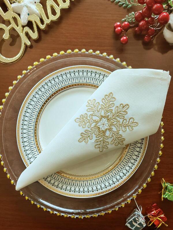1 pezzo Tovagliolo elegante in 100% poliestere con ricamo a fiocco di neve, resistente a macchie e olio, tovaglia quadrata per Natale, cucina, tavolo da pranzo, scrivania, tavolino da caffè, decorazione per la casa, soggiorno, camera da letto, giardino, interno ed esterno, campeggio, villa, festa, armadietto, riunione di famiglia, decorazione per vacanze, ristorante, festa, matrimonio