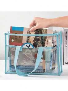 Clear Tote Bag - Large Pouch For Students, PVC Cosmetic Organizer, Clear Bag For Stadium Events - Blue - View 6