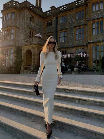 欧式性感紧身系带长袖连衣裙