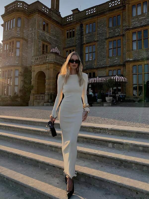 Robe moulante à manches longues avec laçage, style sexy européen