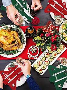 Customizable Name Christmas Tree Felt Personalized Cutlery Holder Bag Knife Fork Pouch Tableware Mat Party Table Decor Personalized Name Mat For Home Kitchen, Restaurant Dining, Party And Holiday Table Decor - Multicolor - View 6