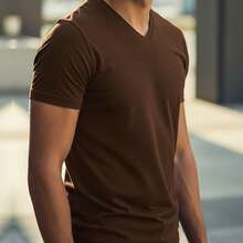 Men's Premium Slim Fit V-Neck Egyptian Cotton T-Shirt - 鏽棕色 - 查看 7