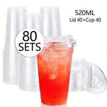 80/60/40/20 个 520ml/320ml 不透明塑料杯，带吸管盖，适用于冰咖啡、冰沙、奶昔和冷饮 - 彩色 - 查看 15
