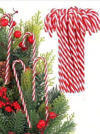 6pcs Christmas Candy Cane Decorations, Twisted Plastic Candy Cane Hanging Ornament Christmas Tree Decorations For Christmas Holiday New Years Home Decor Party Gift,15 Cm Length