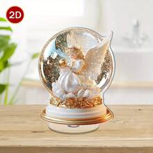 Dwuwymiarowa obrotowa akrylowa kryształowa kula z aniołem szczęścia – złota figurka anioła, idealny prezent na Święto Dziękczynienia i Nowy Rok, dekoracja biurka do relaksu, medytacji, domu i biura, nie wymaga zasilania, figurka anioła, płaska, dwuwymiarowa
