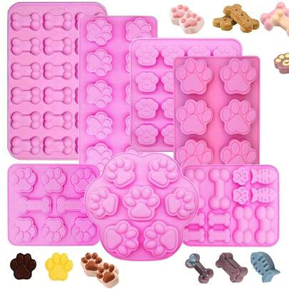 1PC Dog Paw, Dog Bone, Fish Silicone Snack Dog Food Mold, Used For Baking Chocolate, Candy, Jelly, Ice Cubes, Cake Decoration, Soap Mold, DIY Pet Snack Baking Mold, Dog Biscuit Snack Mold, Kitchen Baking Accessories, Dog Cat Dog Food Mold Supplies