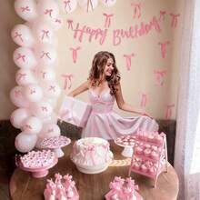 11 piezas Conjunto de decoración de pared con moños rosas, incluye 10 piezas de lazos de cinta + 1 pieza de corona de cumpleaños, adecuado para fiesta bohemia DIY, eventos con tema de ballet, perfecto para boda y sesión de fotos en el dormitorio