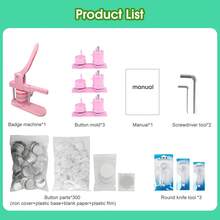 DIY Pin Button Maker Machine 25mm/32mm/58mm Badge Punch Press With 300pcs Button Parts (Green) - Pink - View 11