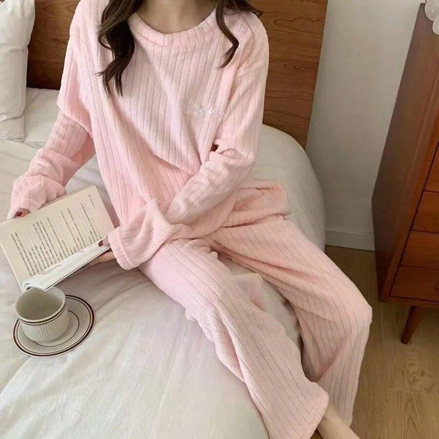 pijama teddy juvenil dos piezas acanelada - Rosa - Ver 1