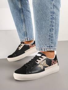 Baskets à plateforme scintillantes pour femmes, casual, printemps automne - Noir - Voir 2