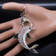 Fashion Dolphin Crystal Keychain - Stainless Steel, Inlaid With Rhinestones, Lobster Clasp Charm, Suitable For Handbags And Bags - Perfect Christmas Gift For Women - 藍色的 - 查看 3