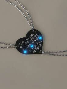 ATLVXJL 3pcs/Set Glow-In-The-Dark Sisterly Heart Pendant Necklace Set, Stainless Steel Interlocking Necklaces, Casual Wear Or Valentine's Day Gift - Multicolor - View 1