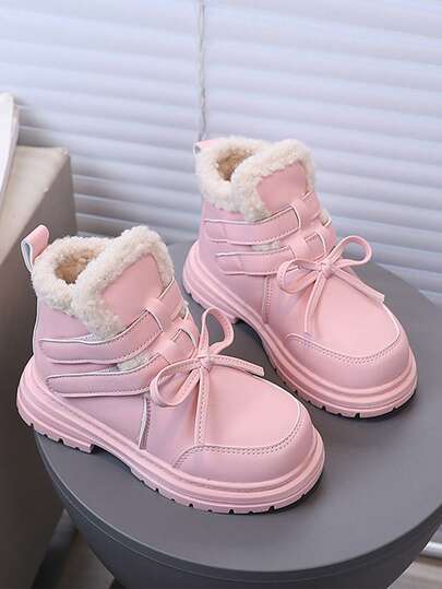 Giày trẻ em mùa đông mới cho bé trai bé gái Giày bốt đế bằng lót giữ nhiệt Mũi tròn Giày bốt da đa năng Giày bốt ấm áp chống lạnh
