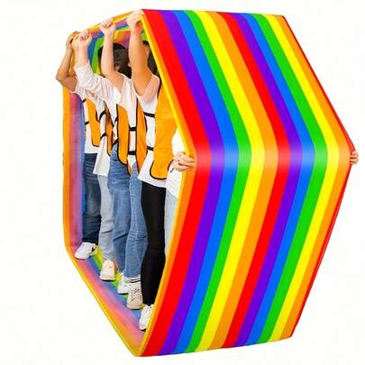 1 Multi-Person Cooperative Team Building Game, Rainbow Striped Team Building Game Mat, Holiday Party Gift, Outdoor Activity Equipment Striped Design, Suitable For Team Building Competitions And Collective Challenges, Company Team Building, School Activities, Family Gatherings, Outdoor Parties And Team Retreats,
