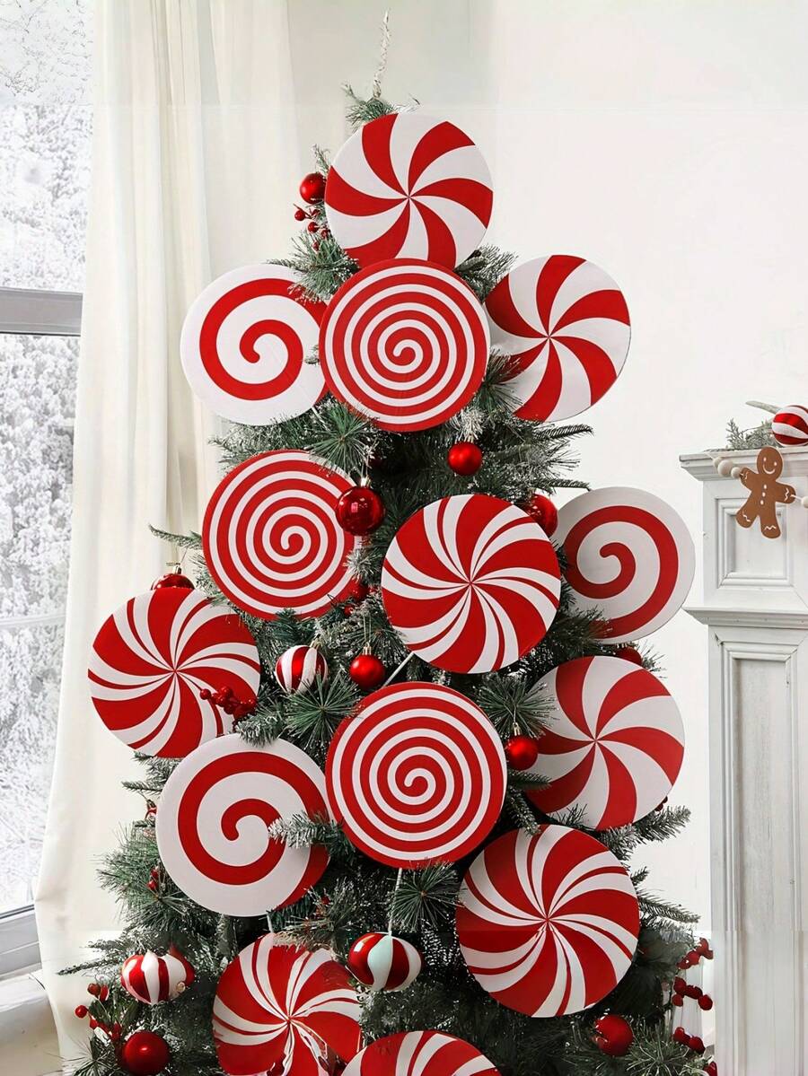 4/8 Pcs Christmas Tree Decorations Red And White Lollipop Christmas Tree Decorations, Cute Candy Cane Decorations Christmas Tree Toppers For Home Holiday Party Christmas Tree Decorations Christmas Decorations Indoor And Outdoor Room Background Decorations, Christmas Window Decorations