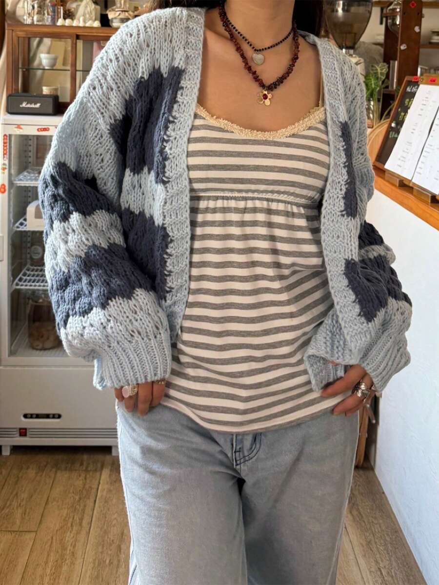 Women Chunky Cardigan Lantern Sleeve Open Front Sweaters Loose Cable Knit Oversized Cardigans Outwear Coats