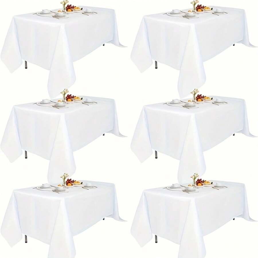 6-Pack Elegant White Polyester Tablecloth For Outdoor Parties - Rectangular Design, Perfect For Holiday Celebrations, Birthdays, Weddings
