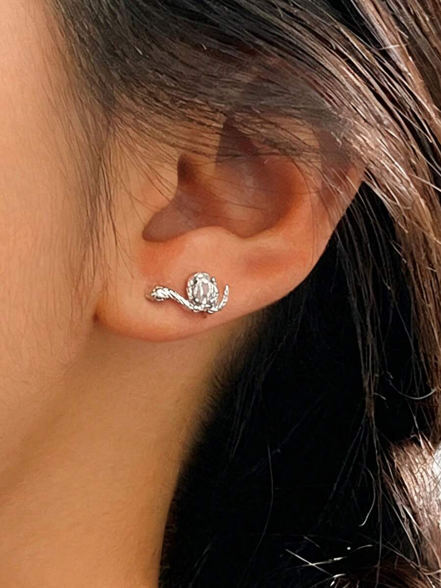 GAGAFEEL A Pair Of Sterling 925 Silver Fashionable Cool Mini Animal Snake Zirconia Ear Studs Earrings For Women Daily Wearing Friendship Birthday Party Jewelry Gift