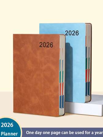 1 PC A5 2026 Nappa PU Planner With Color Monthly Index, Daily Schedule For Study & Work. Includes Templates, Address Book & Annual Calendar – Minimalist Effective Time Management Notebook For Productivity & Self-Discipline.