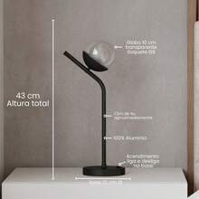 Modern Tilted Table Lamp With Switch And 10cm Glass Globe Home And House Decoration For Living Room, Bedroom, Headboard - 黑色透明球體 - 查看 3