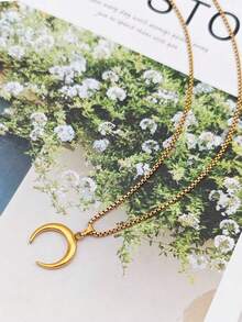 1 Stück 18K vergoldete Edelstahl Halbmond Horn Anhänger Halskette, elegante Choker Kette