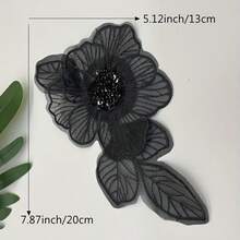 20/10pcs Black Lace Fabric With 3D Sequin Bead Flower Applique, Polyester Mesh Embroidery For DIY Clothing And Craft Decoration, Sewing Supplies
