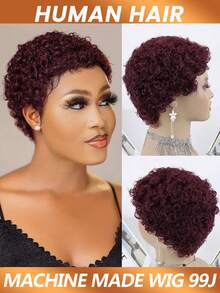 Short African Curly Fluffy Wig, Human Hair Wig, Women's Pixie Short Hair Wig, Deep Wave Water Ripple Short Wig, Full Machine Woven Wig - Multicolor - View 2