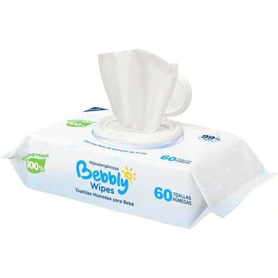 Toallitas Húmedas para Bebé,% Fibras Naturales, Suaves y Resistentes, Sin Fragancia, Textura Suave para una Limpieza Delicada, 60 Hojas por Paquete, Hipoalergénicas y Seguras para Piel Sensible